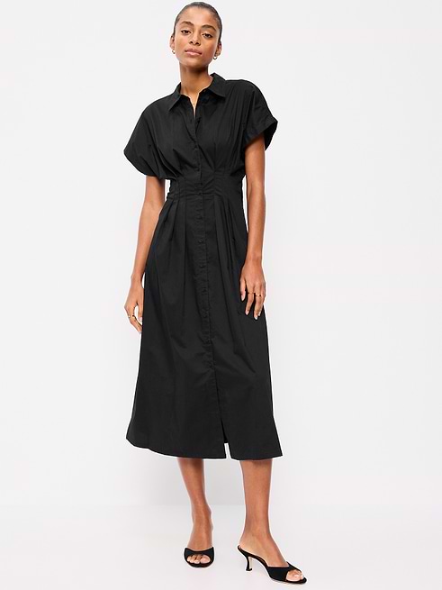 women's black button down dress shirts Cinch Long Sleeve Solid Shirt - release technology helps maintain a clean appearance by releasing stains during washing Long Sleeve Button Down Ruched