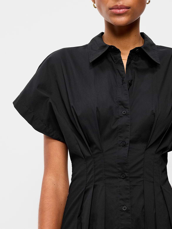 Pintuck-Waist Midi Shirt Dress