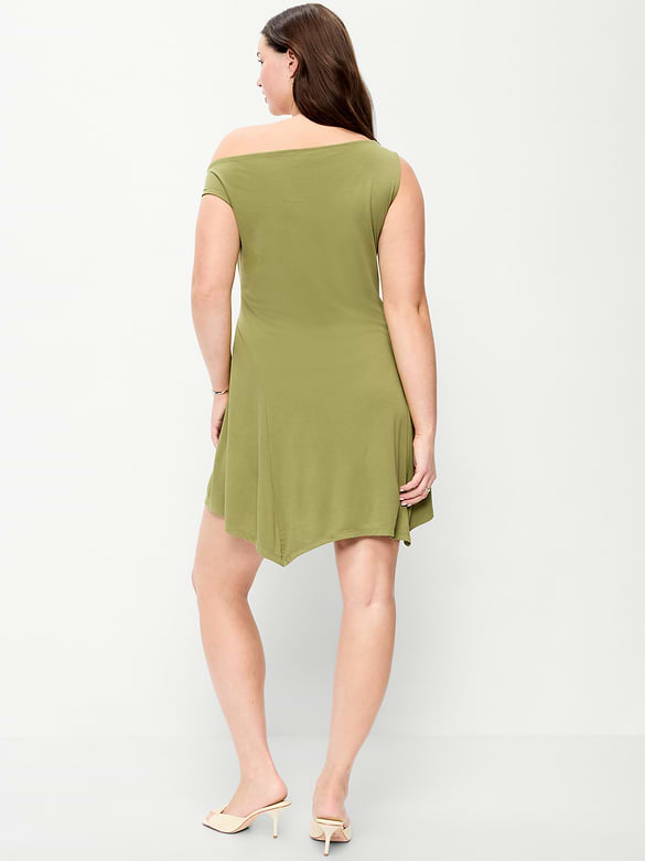 Fit & Flare Asymmetrical Shoulder Mini Dress