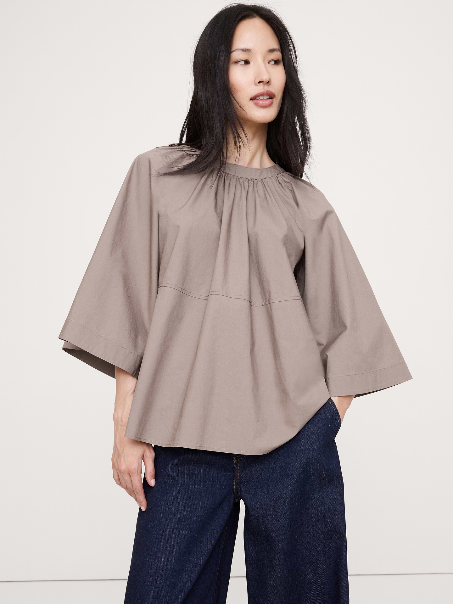 Image number 1 showing, Cotton Poplin Convertible Trapeze Top