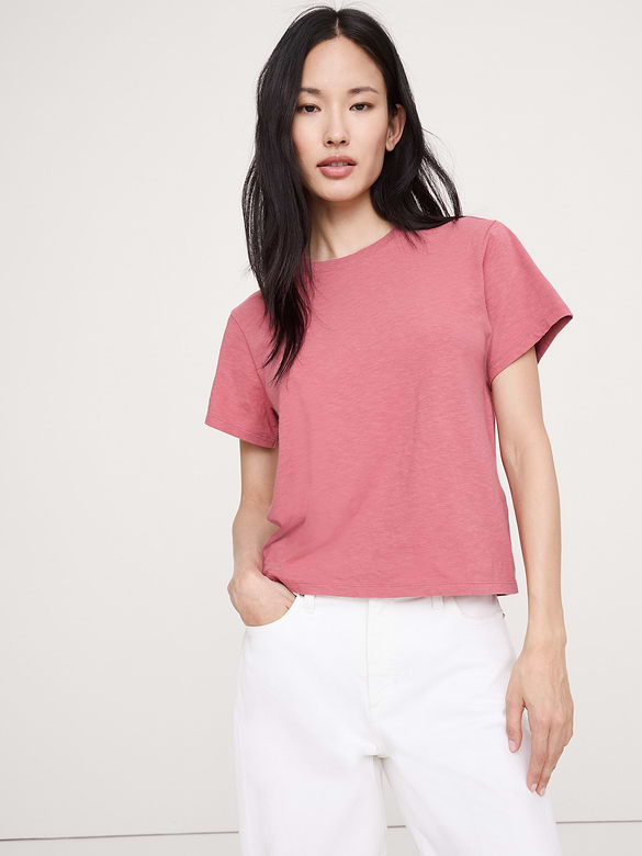 T-shirt ras du cou en coton flammé