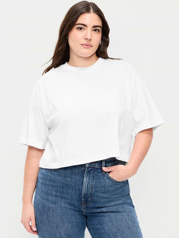 Vintage Crew-Neck Oversized Crop T-Shirt