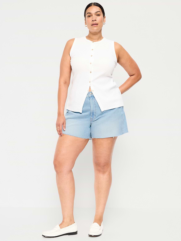 Short OG en denim à taille haute, entrejambe de 10 cm