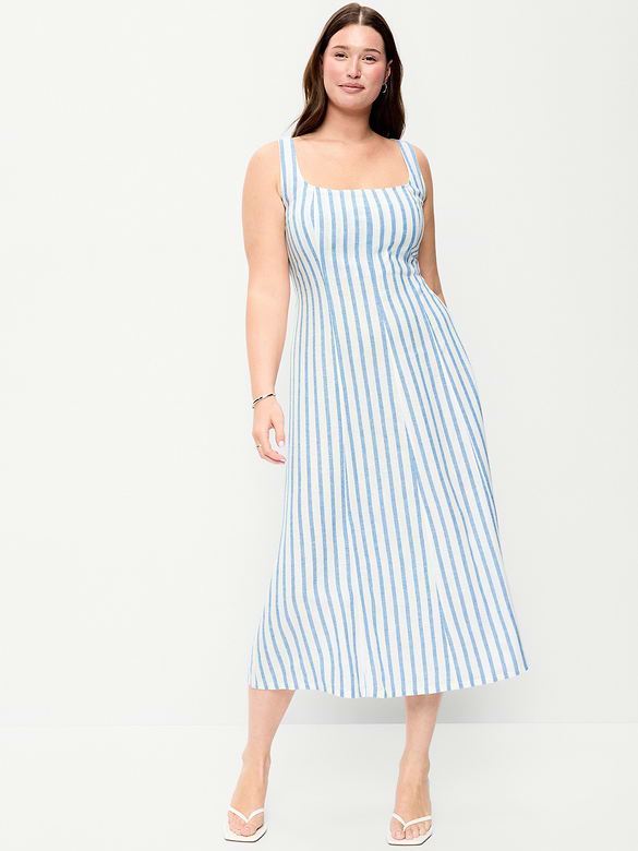 Fit & Flare Sleeveless Linen-Blend Midi Dress