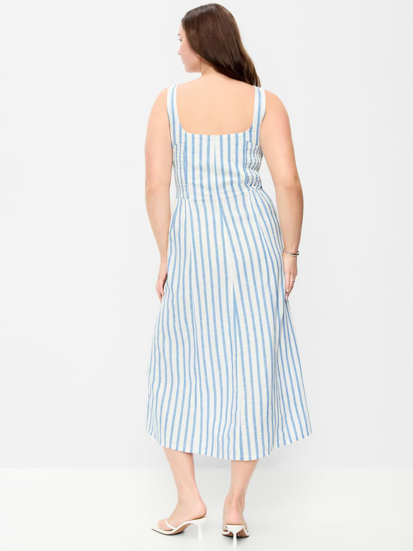 Fit & Flare Sleeveless Linen-Blend Midi Dress