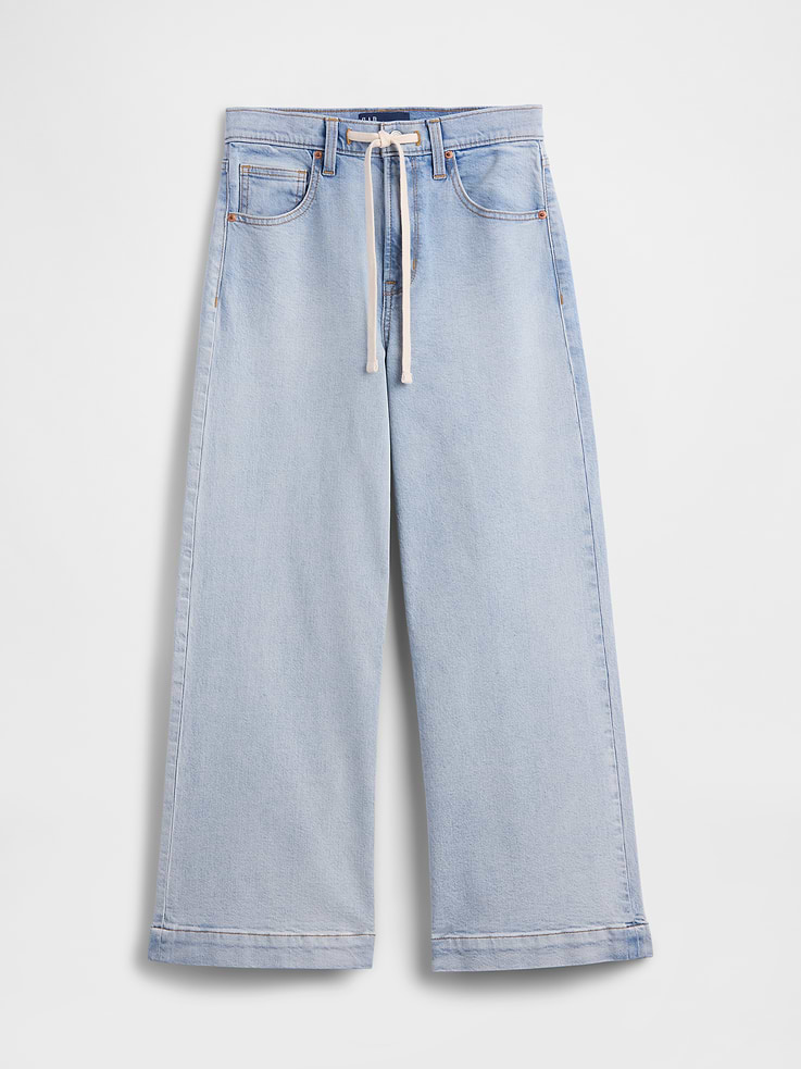 Image number 7 showing, High Rise Drawstring Wide-Leg Crop Jeans
