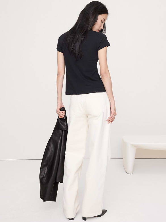 Airy Cotton Mock-Neck T-Shirt