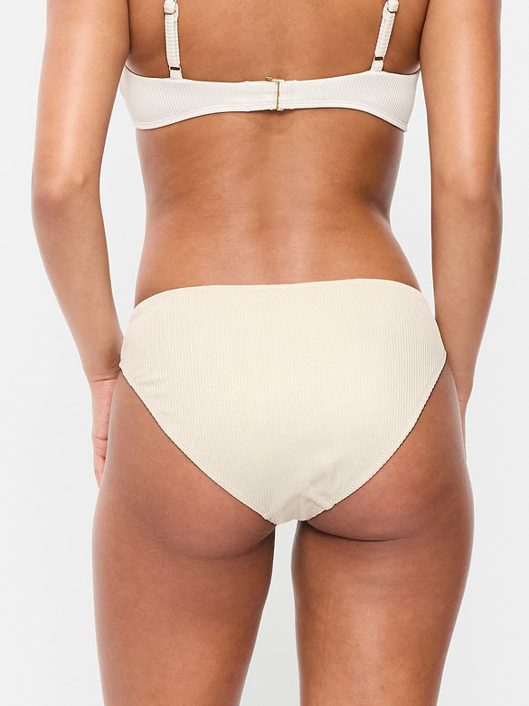 Ribbed Mid-Rise Bikini Swim Bottoms