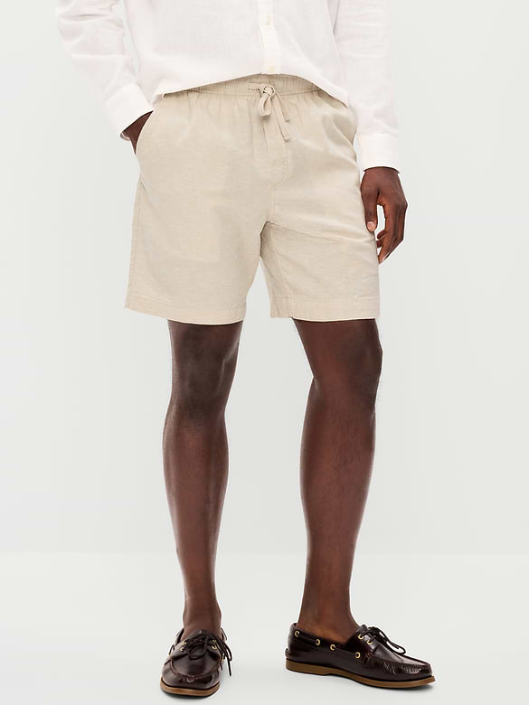 Short de jogging en mélange de lin, entrejambe de 18 cm