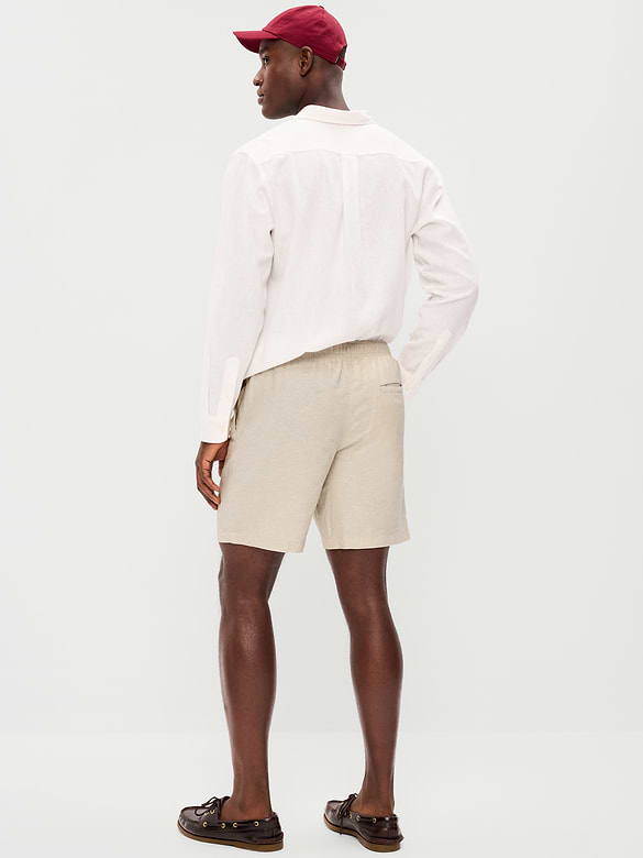 Short de jogging en mélange de lin, entrejambe de 18 cm