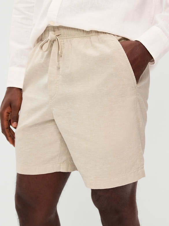 Short de jogging en mélange de lin, entrejambe de 18 cm