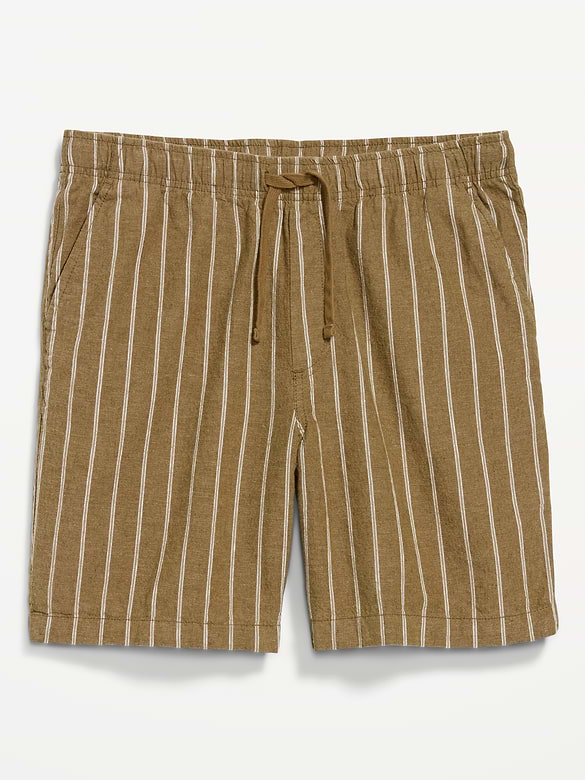 Short de jogging en mélange de lin, entrejambe de 18 cm