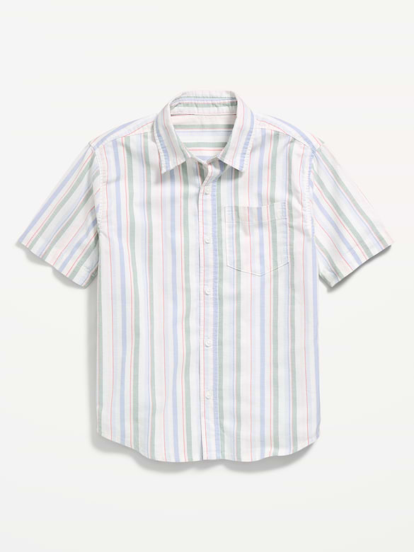 Short-Sleeve Striped Pocket Oxford Shirt for Boys