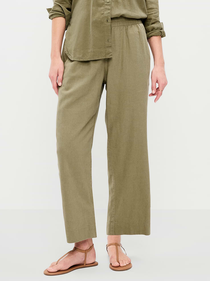 Image number 2 showing, High-Waisted Linen-Blend Straight Ankle Pants