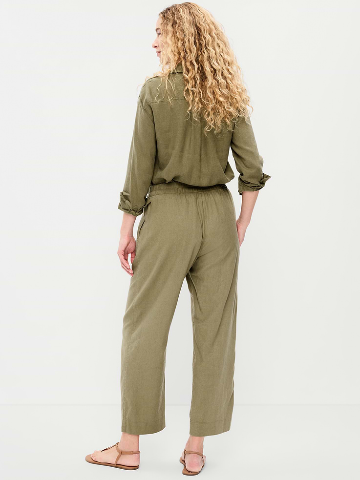 Image number 3 showing, High-Waisted Linen-Blend Straight Ankle Pants