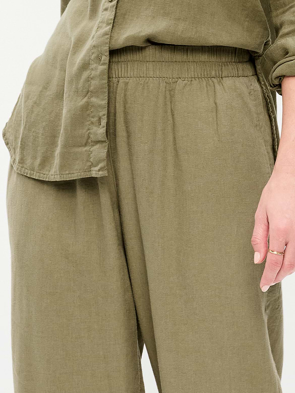 High-Waisted Linen-Blend Straight Ankle Pants