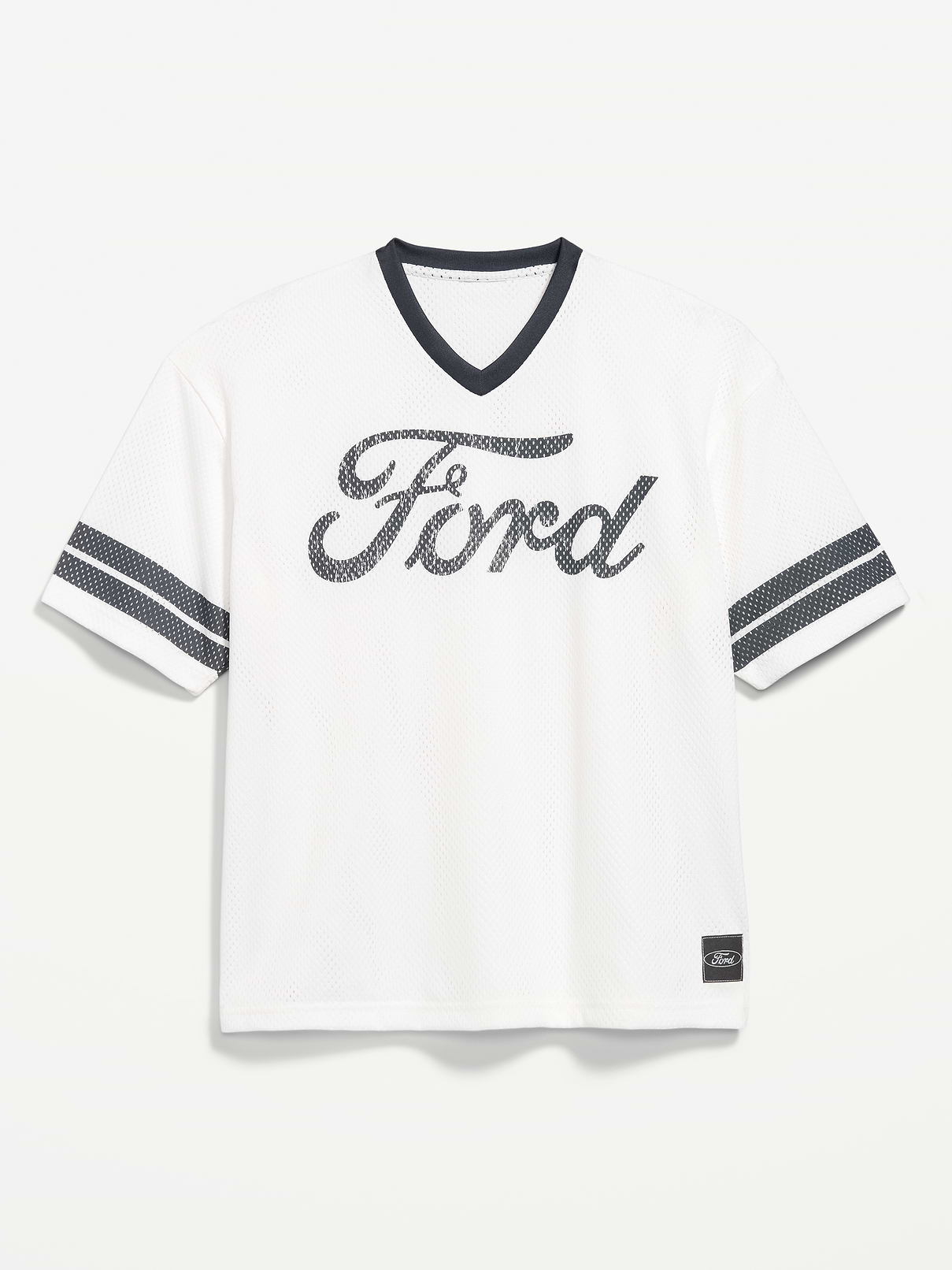 Image number 1 showing, Licensed Graphic Cropped Mesh V-Neck T-Shirt