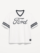 Image number 1 showing, Licensed Graphic Cropped Mesh V-Neck T-Shirt