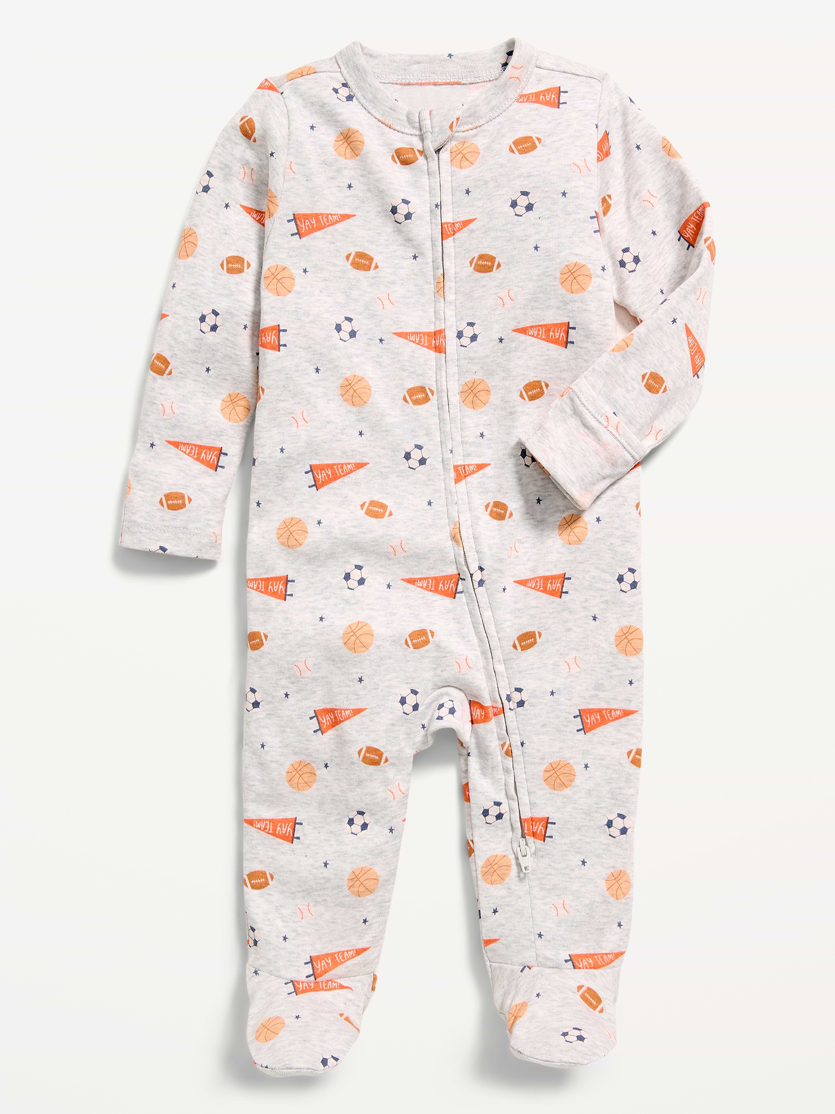 Image 1 of 2, crew neck, long sleeves, fold-over mittens at each sleeve, full-length reversible zipper, sewn-in feet, all-over print, Product #884759