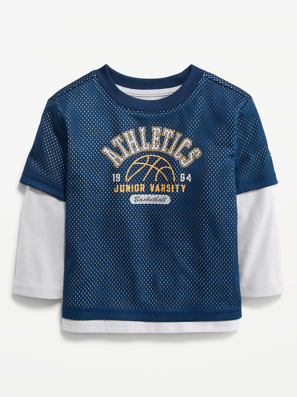 Image number 1 showing, Oversized 2-In-1 Mesh Long-Sleeve T-Shirt for Toddler Boys