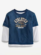 Image number 1 showing, Oversized 2-In-1 Mesh Long-Sleeve T-Shirt for Toddler Boys