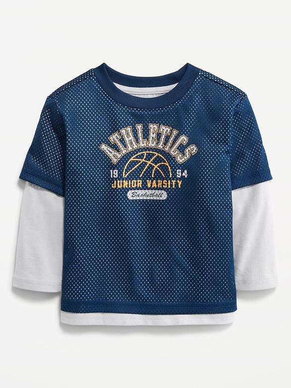 Oversized 2-In-1 Mesh Long-Sleeve T-Shirt for Toddler Boys