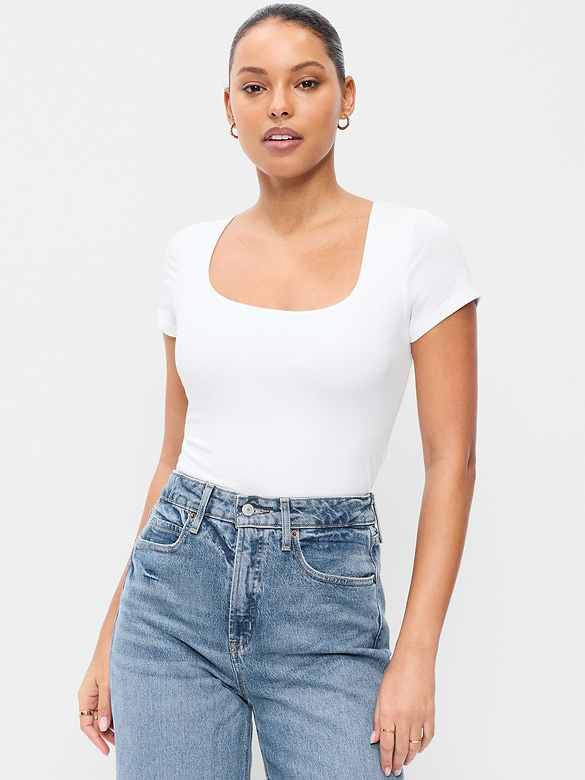 Hug Double-Layer Scoop-Neck Top