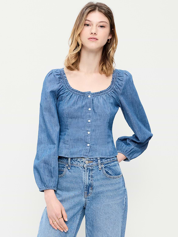 Haut boutonné en denim à manches longues