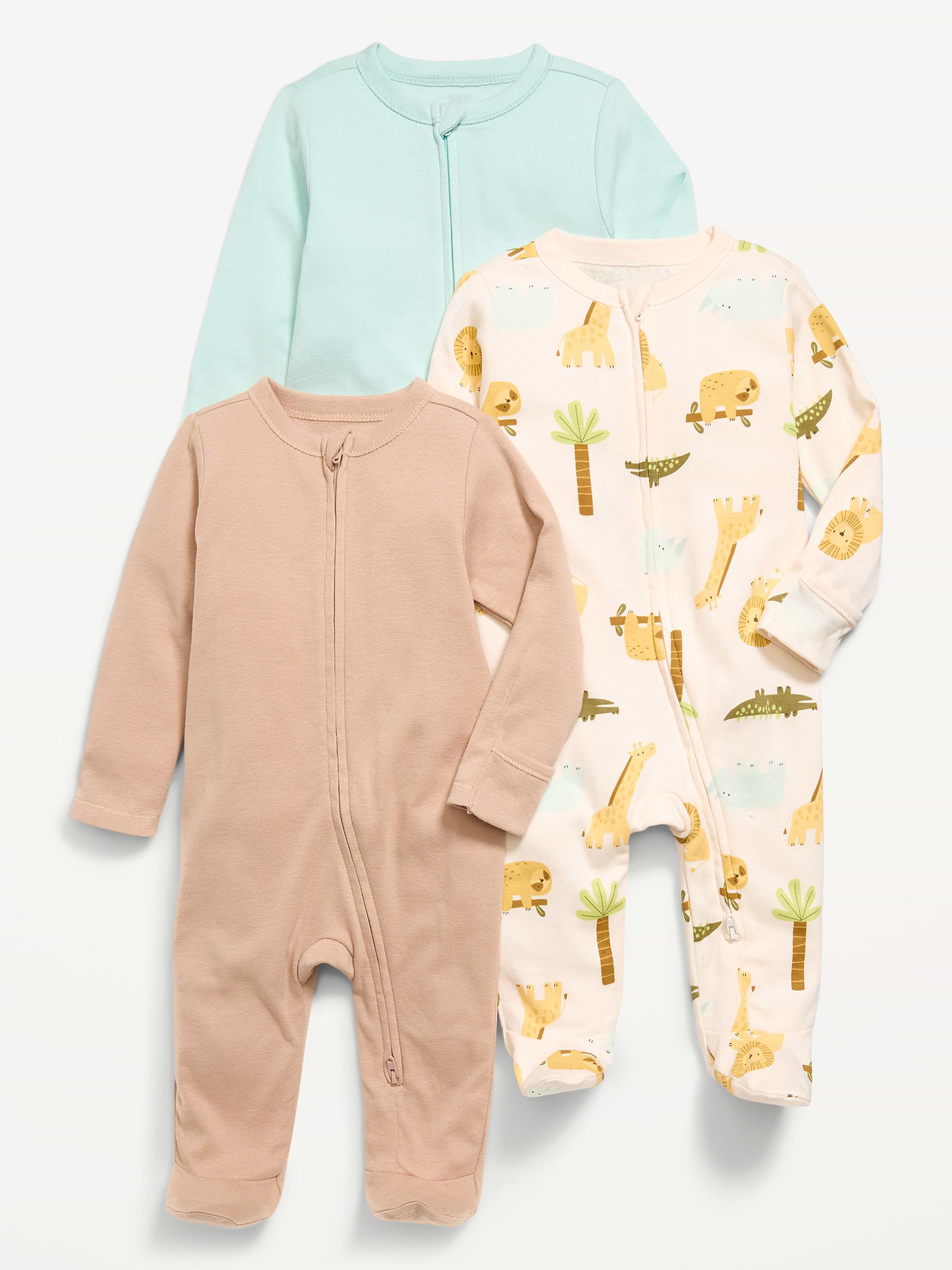 Image number 1 showing, 2-Way-Zip Sleep & Play Footed One-Piece 3-Pack for Baby