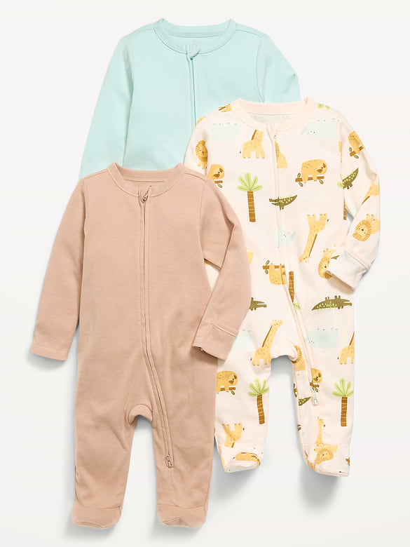 2-Way-Zip Sleep & Play Footed One-Piece 3-Pack for Baby