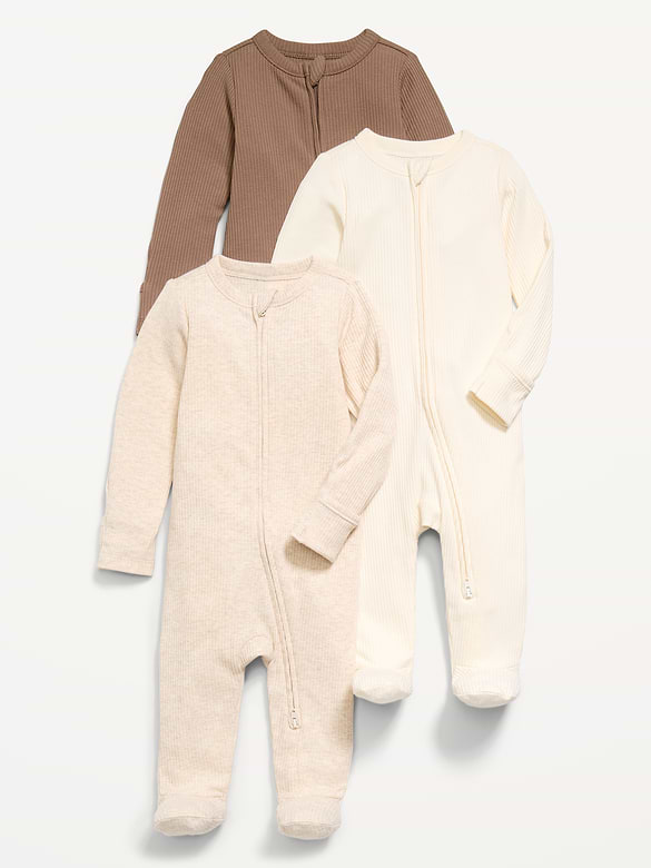Ribbed 2-Way-Zip Sleep & Play Footed One-Piece 3-Pack for Baby