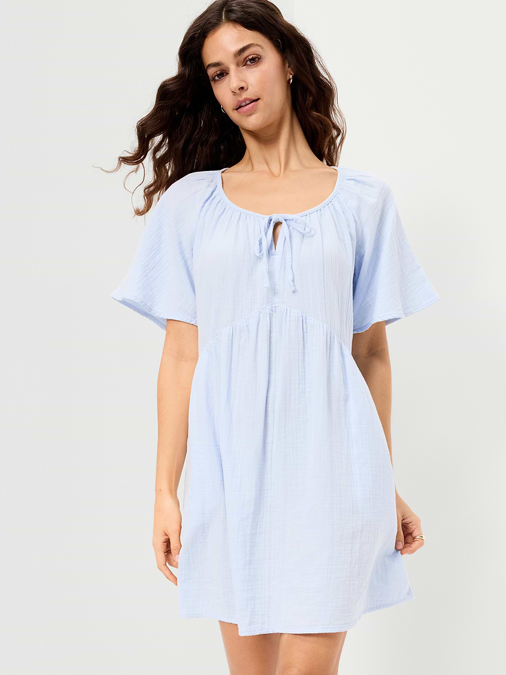 Image number 3 showing, Crinkle Gauze Flutter-Sleeve Mini Swing Dress