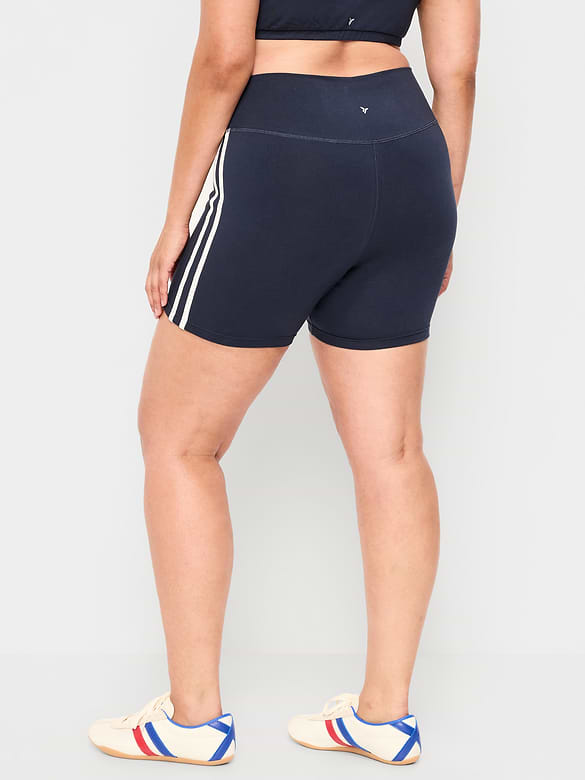 High-Waisted PowerChill Side-Stripe Biker Shorts -- 5-inch inseam