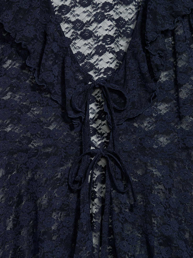 Image number 4 showing, Short-Sleeve Open-Front Lace Ruffle Top