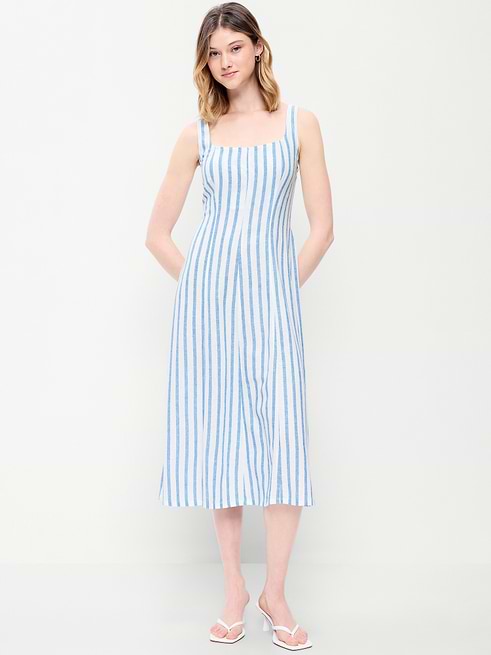 old navy blue and white striped dress Alicia Long Sleeve Tiered Stripe dropped waist Old Navy Striped Dress |