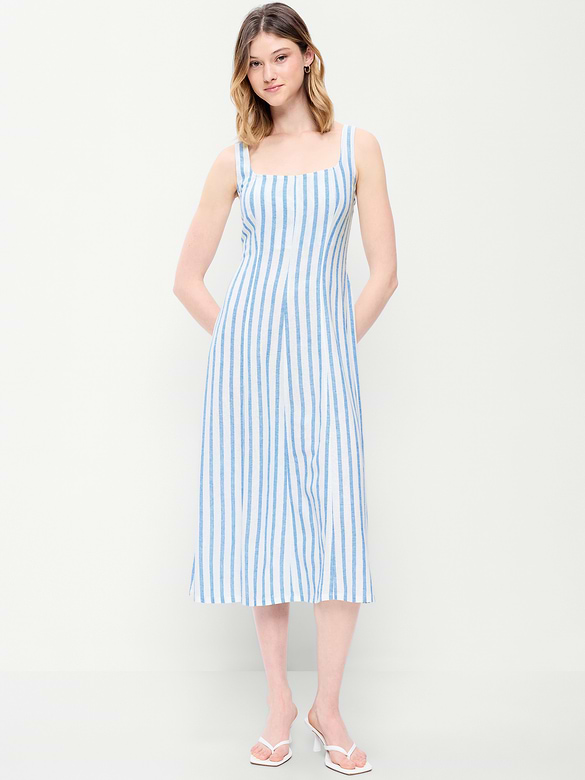 Fit & Flare Sleeveless Linen-Blend Midi Dress