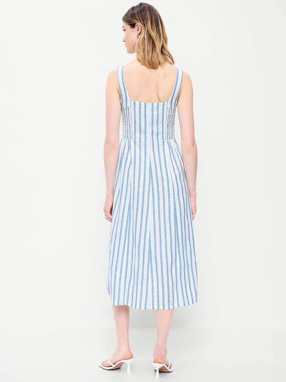 Fit & Flare Sleeveless Linen-Blend Midi Dress