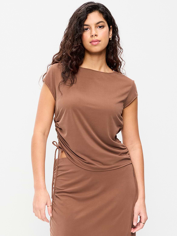 Cap-Sleeve Shirred Side Top