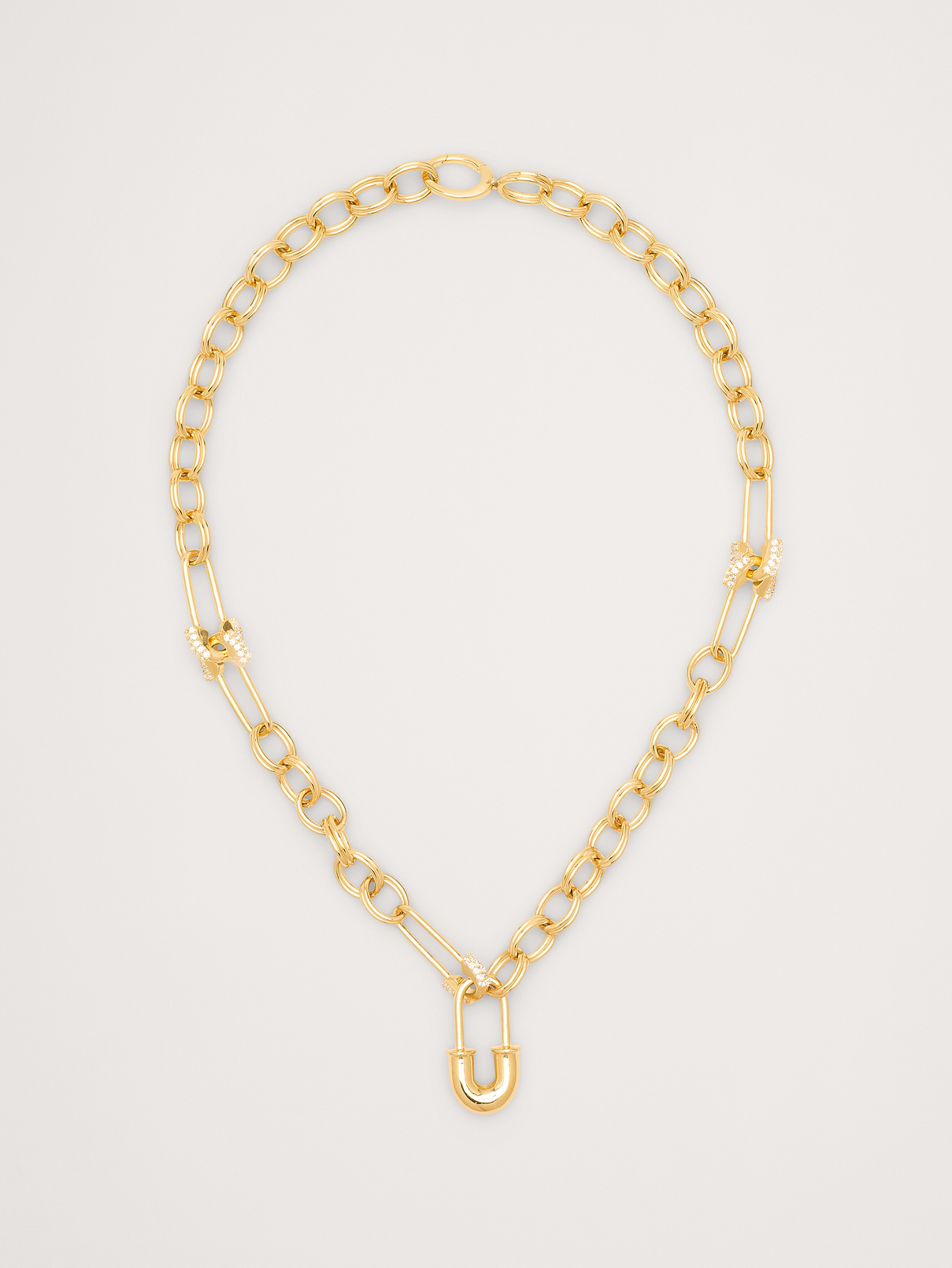 Rhinestone Safety Pin Chain Necklace