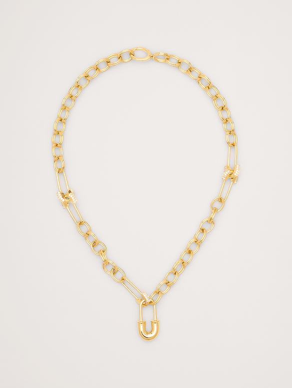 Rhinestone Safety Pin Chain Necklace