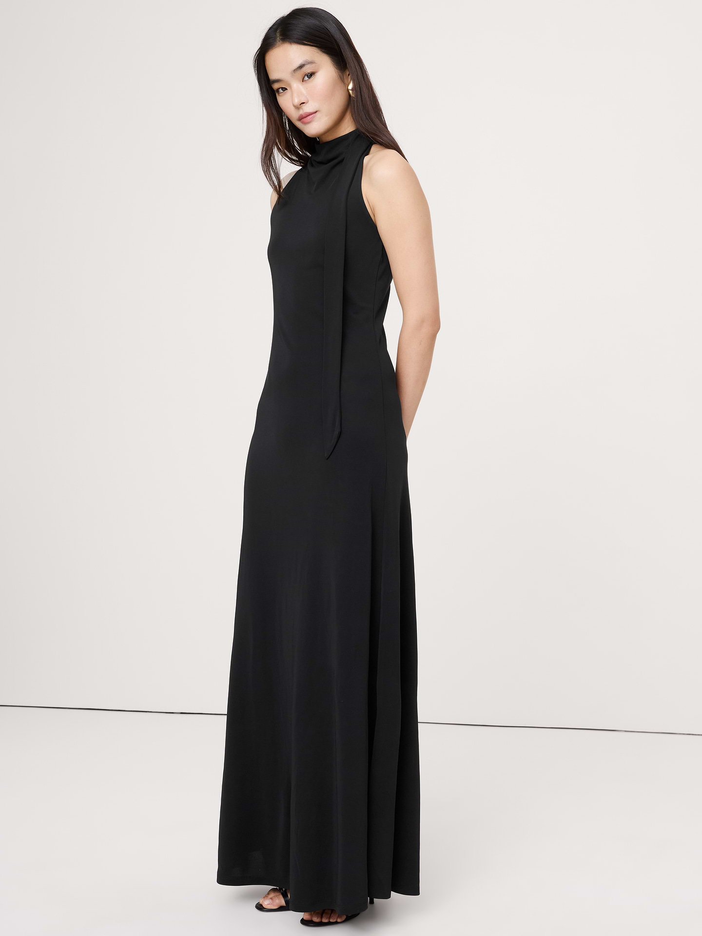 Image number 1 showing, Matte Jersey Cowl-Neck Maxi Dress
