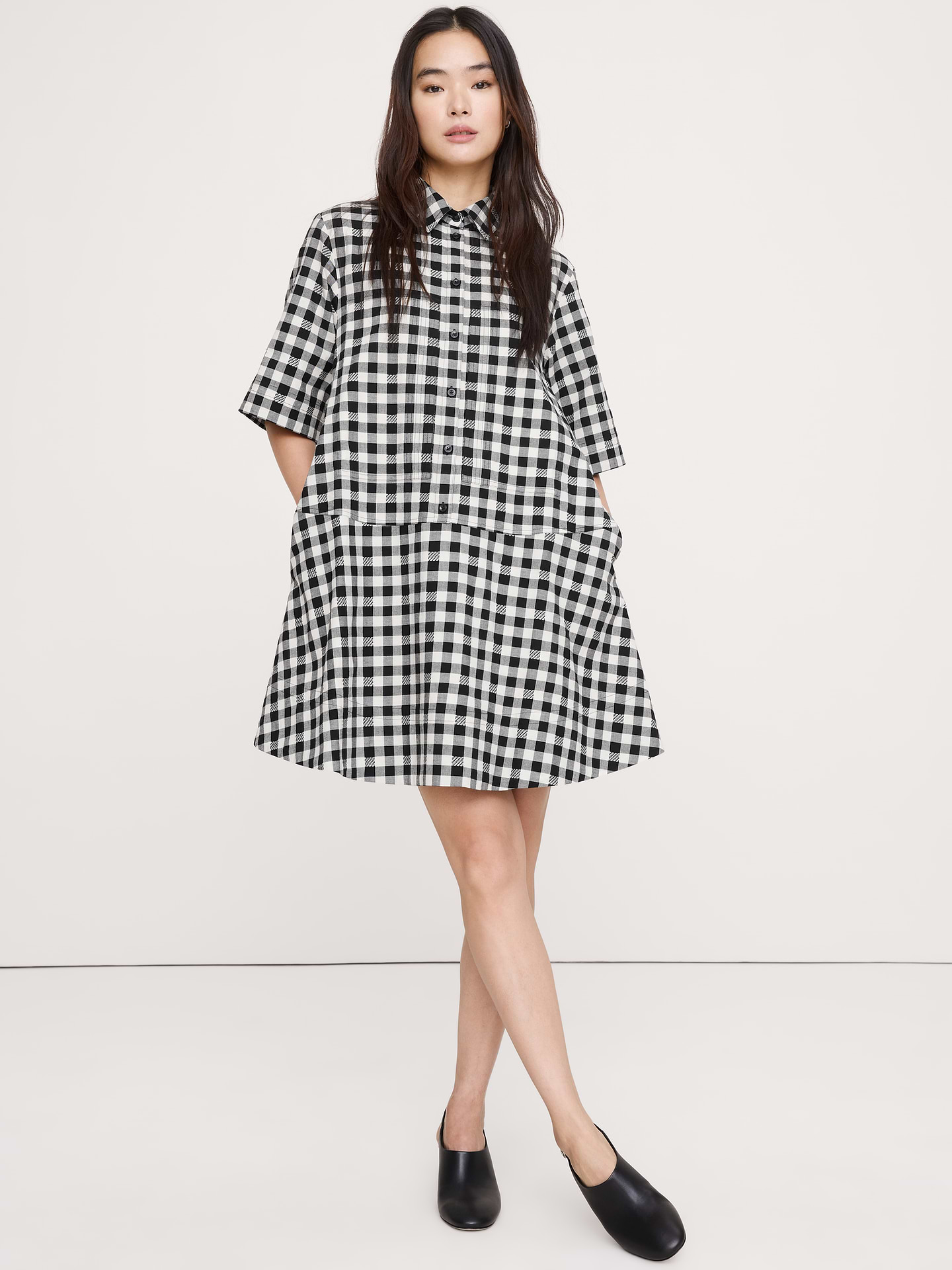 Image number 1 showing, Cotton Poplin Trapeze Mini Shirt Dress