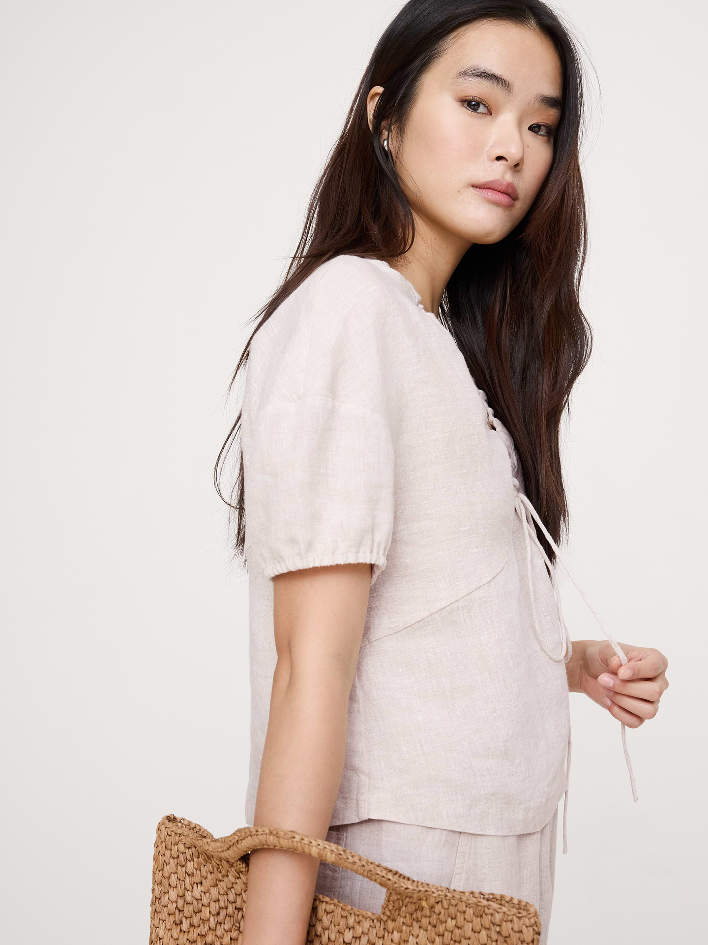 Image number 6 showing, Linen Tie-Front V-Neck Top