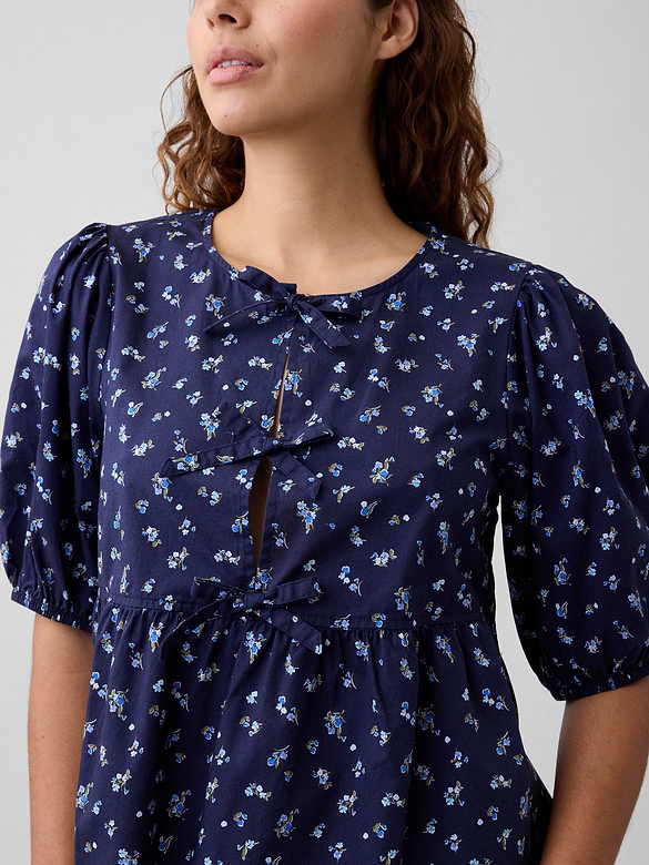 Puff Sleeve Tie-Front Top