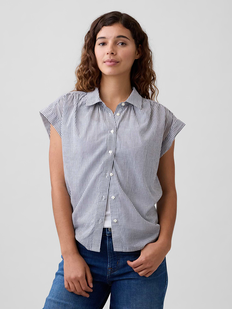 Image number 1 showing, Collared Cap-Sleeve Shirt