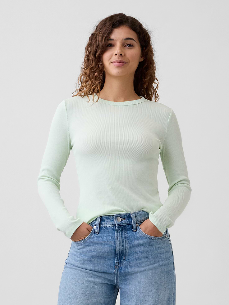 Image 1 of 5, Soft ribbed knit., Long sleeves., Crewneck., Select styles have allover print or stripes., Note: The dye used in the crafting of this product is prone to crocking, or color transfer. Please avoid contact with light-colored fabric or upholstery., This product was made in a factory that invests in gender equity and women’s empowerment through RISE. Learn more at, Product #814917