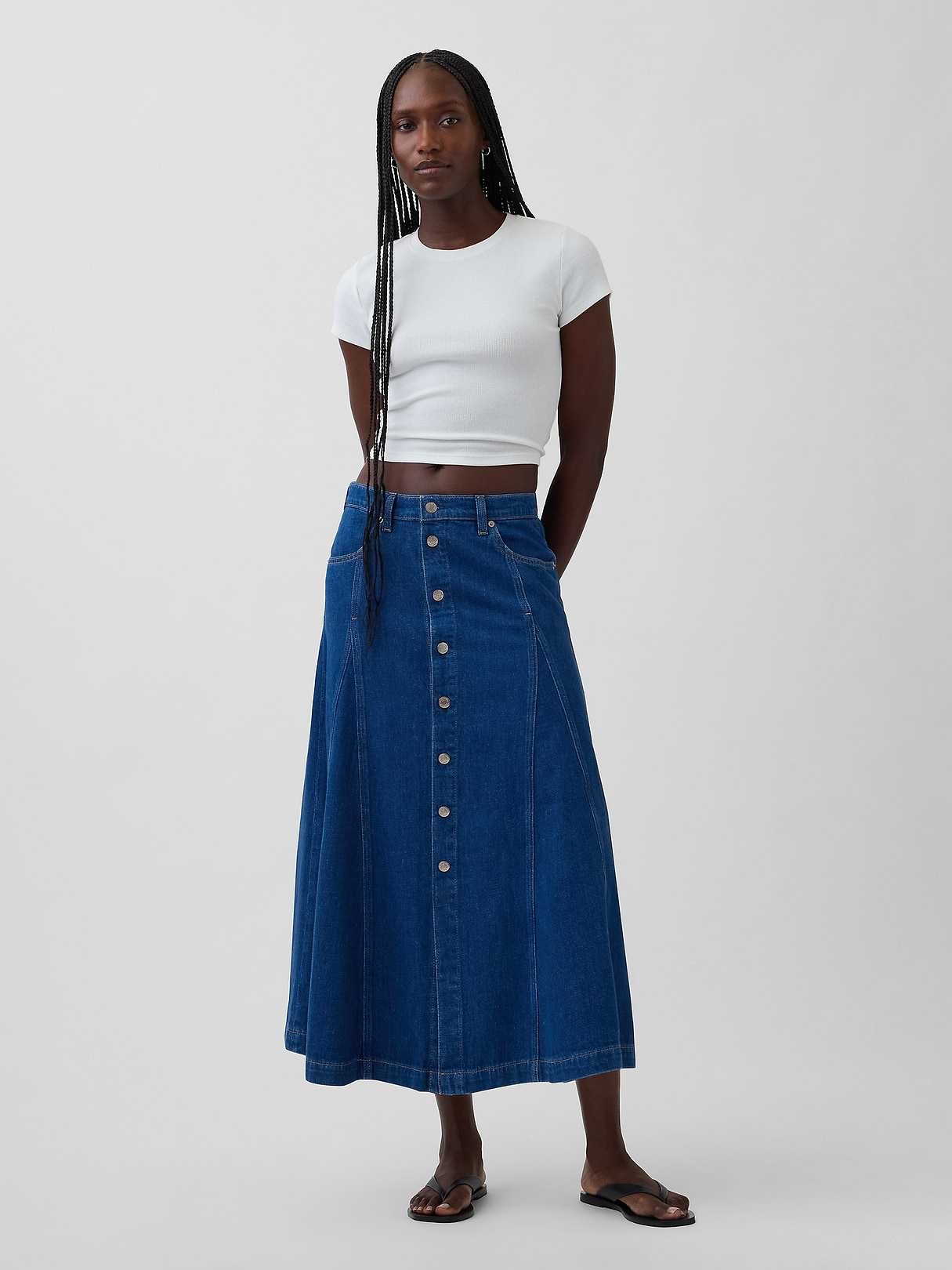Seamed Denim Button-Front Maxi Skirt | Gap