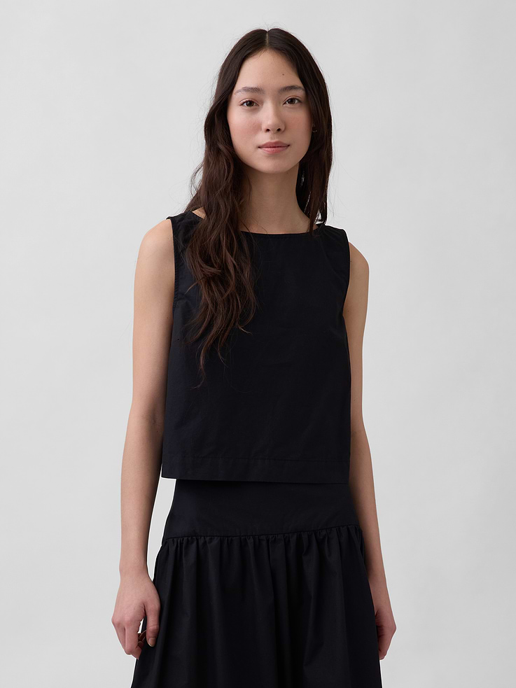 Image number 1 showing, Poplin Boatneck Shell Tank Top
