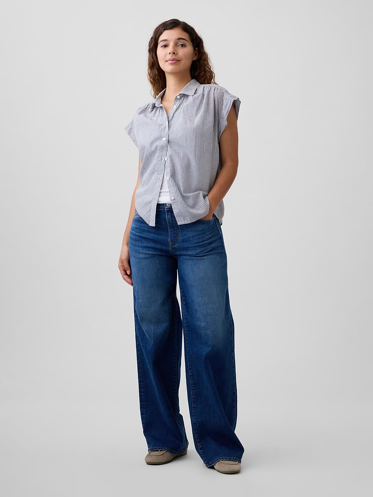 Image number 3 showing, Collared Cap-Sleeve Shirt