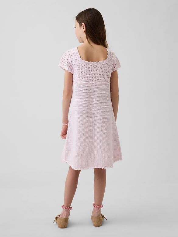 Kids 100% Cotton Crochet Sweater Dress